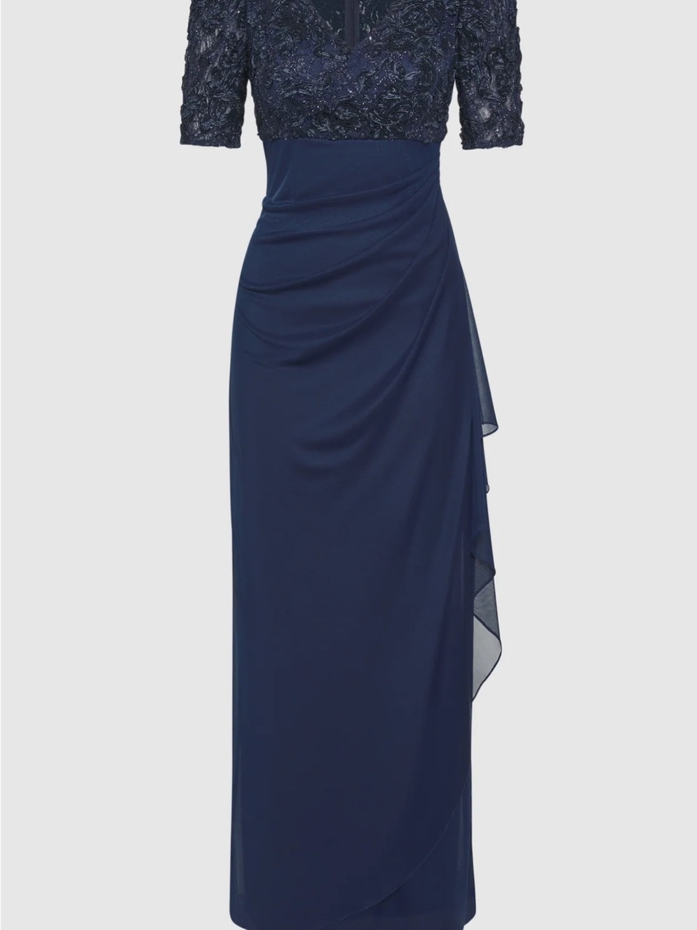 Alex Evenings Navy Lace Bodice Maxi Dress